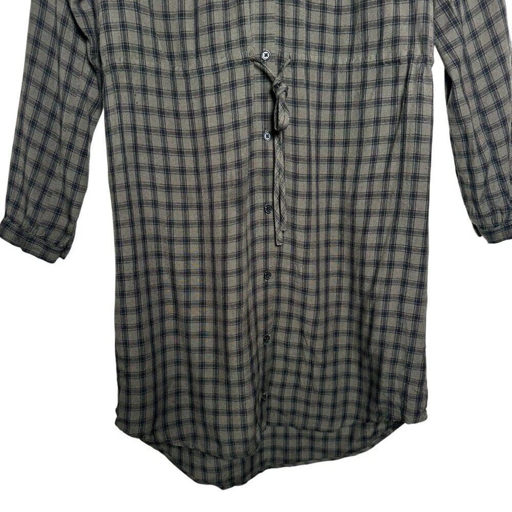 Rails Womens Small Bella Tie Waist Dress Olive Iron Check Button Up Long Sleeve - Picture 6 of 14